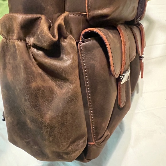BRAND NEW GENUINE LEATHER COWHIDE BROWN BACKPACK  NWT - Picture 7 of 14